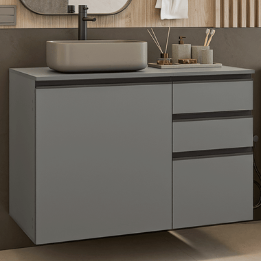 Vanitory Flotante 100 cm 1 Puerta 3 Cajones Gris Nice Madesa