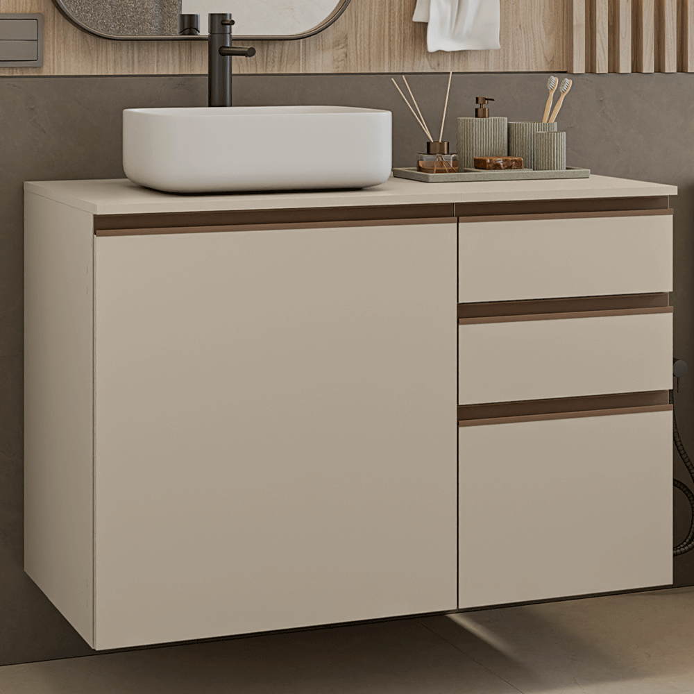 Vanitory Flotante Bajo 100cm 1 Puerta 3 cajones Crema Nice 03