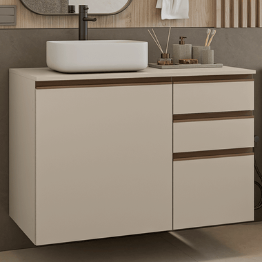 Vanitory Flotante 100 cm 1 Puerta 3 Cajones Crema Nice Madesa