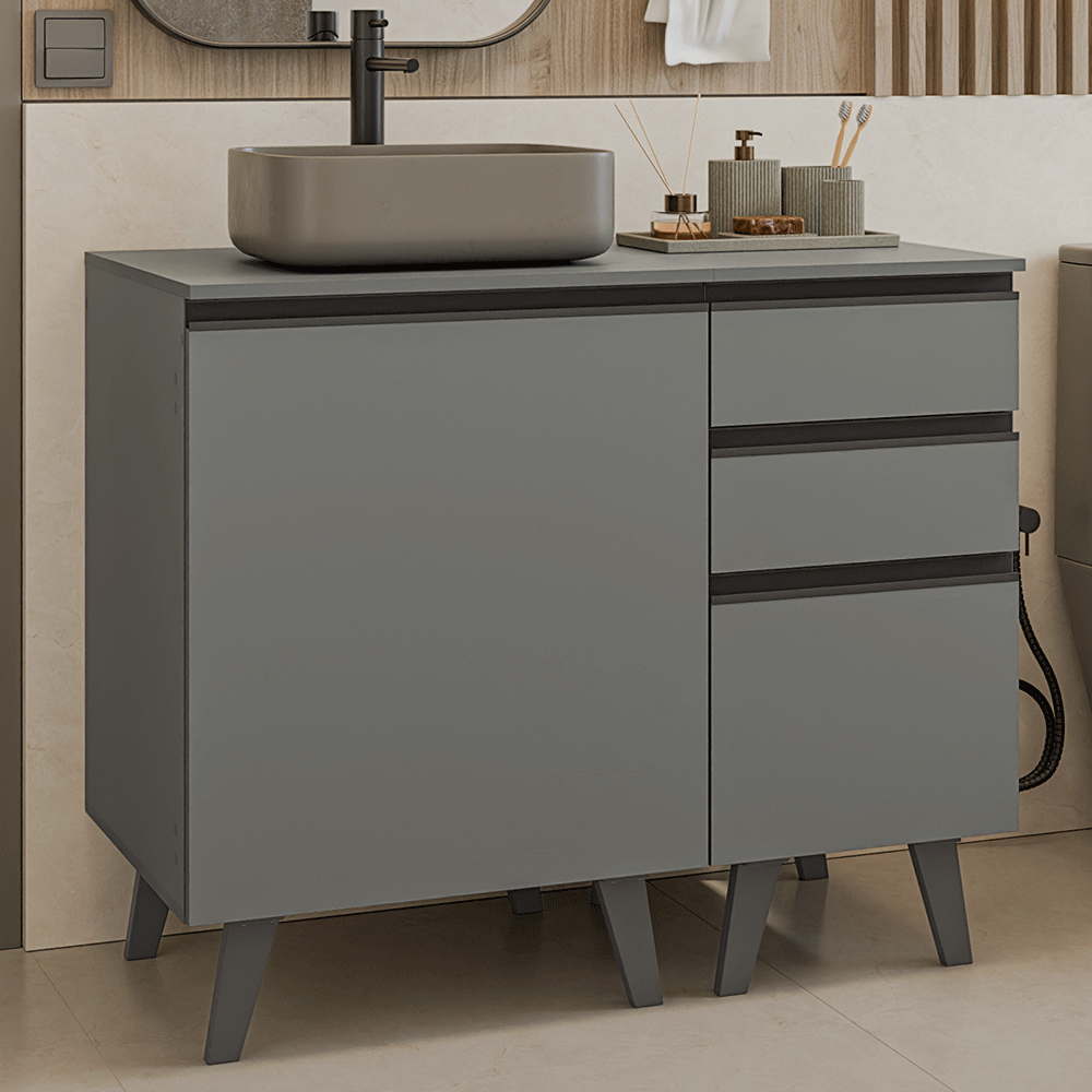 Vanitory 100cm 1 Puerta 3 Cajones Gris Nice 04