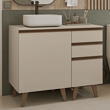Vanitory 100 cm 1 Puerta 3 Cajones Crema Nice Madesa