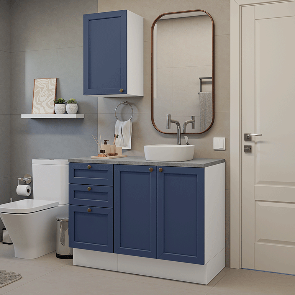 Vanitory 110cm 3 cajones 3 puertas Blanco/Azul Vik 01