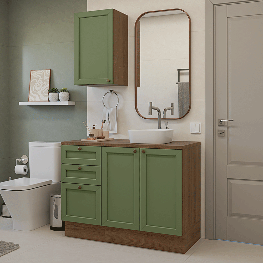 Vanitory 110cm 3 cajones 3 puertas Marrón/Verde Vik 01