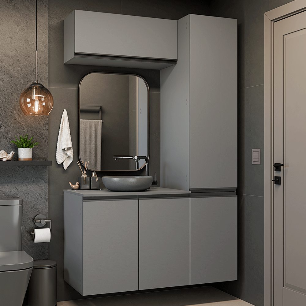 Kit Vanitory y Armarios Altos 120 cm 5 Puertas Gris Nice Madesa