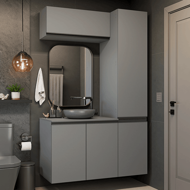 Kit Vanitory y Armarios Altos 120 cm 5 Puertas Gris Nice Madesa