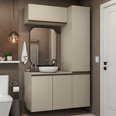 Kit Vanitory y Armarios Altos 120 cm 5 Puertas Crema Nice Madesa