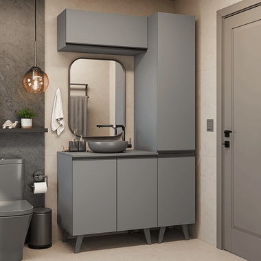 Kit Vanitory y Armarios Altos 120 cm 5 Puertas Gris Nice Madesa