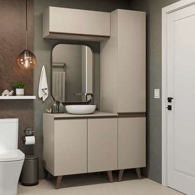 Kit Vanitory y Armarios Altos 120 cm 5 Puertas Crema Nice Madesa