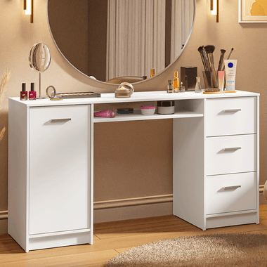 Tocador para Maquillaje o Escritorio 136 cm 3 Cajones Blanco Madesa