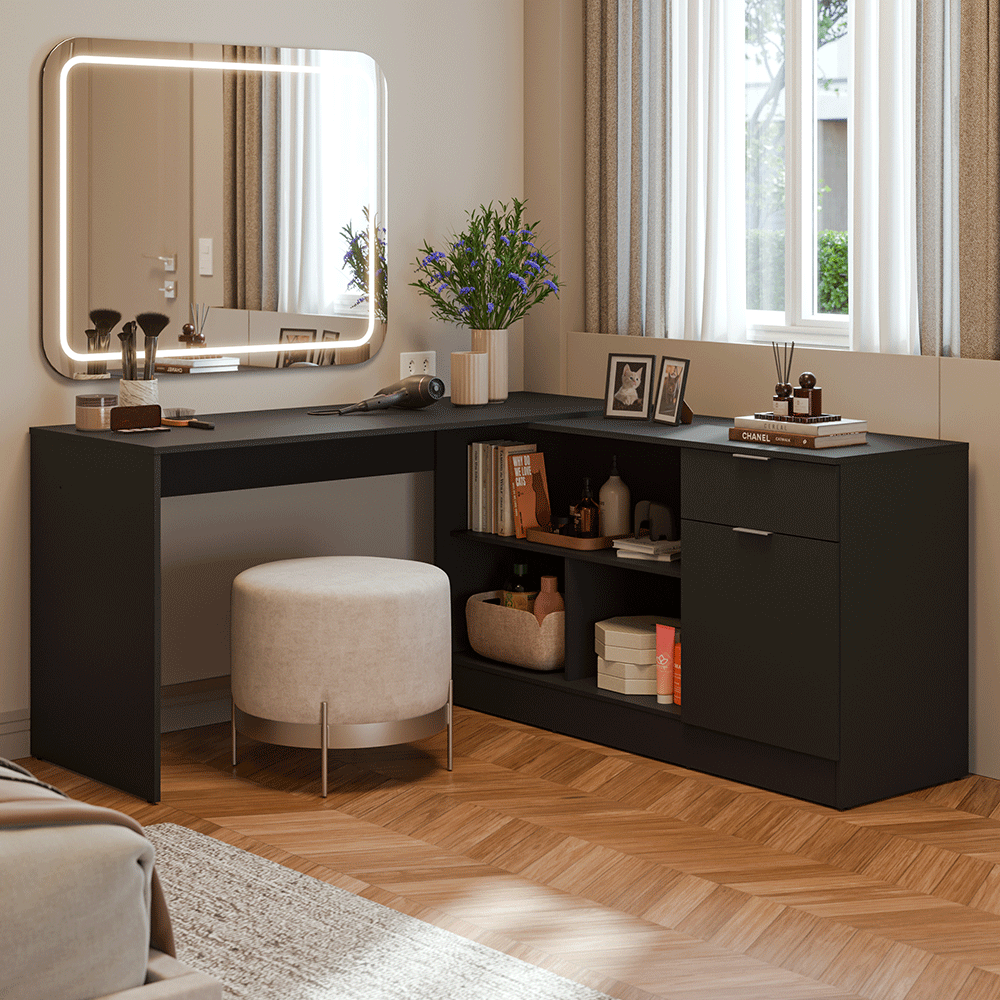 Tocador Esquinero para Maquillaje o Escritorio 300 cm Negro Madesa