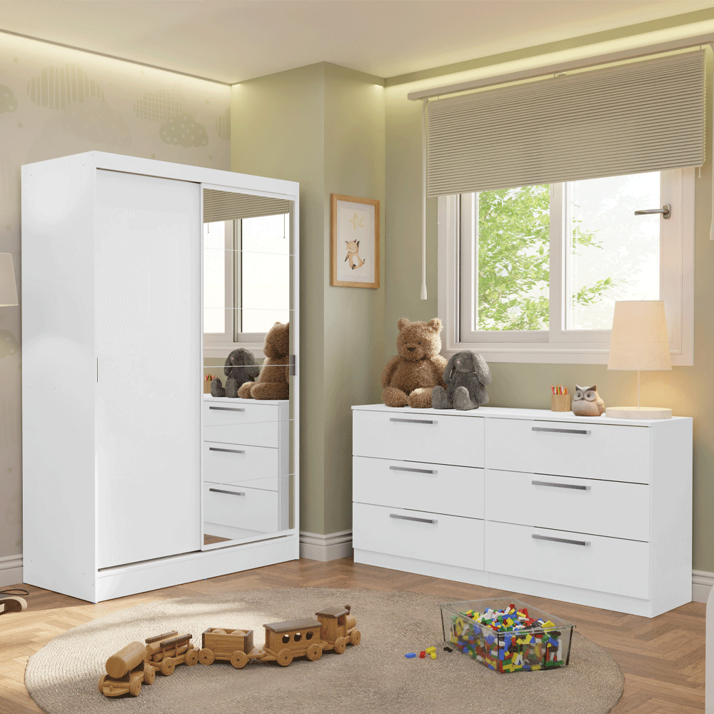 Kit Dormitorio Infantil Madesa Placard y Chifonier 6 Cajones BB 05