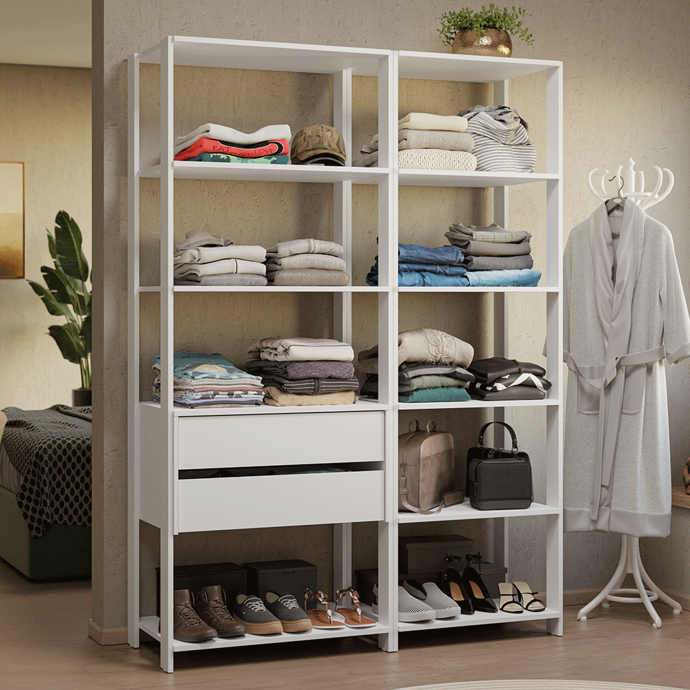 Placard Ropero Modulado 2 Cajones 9 Repisas 129 cm Blanco Valencia Madesa