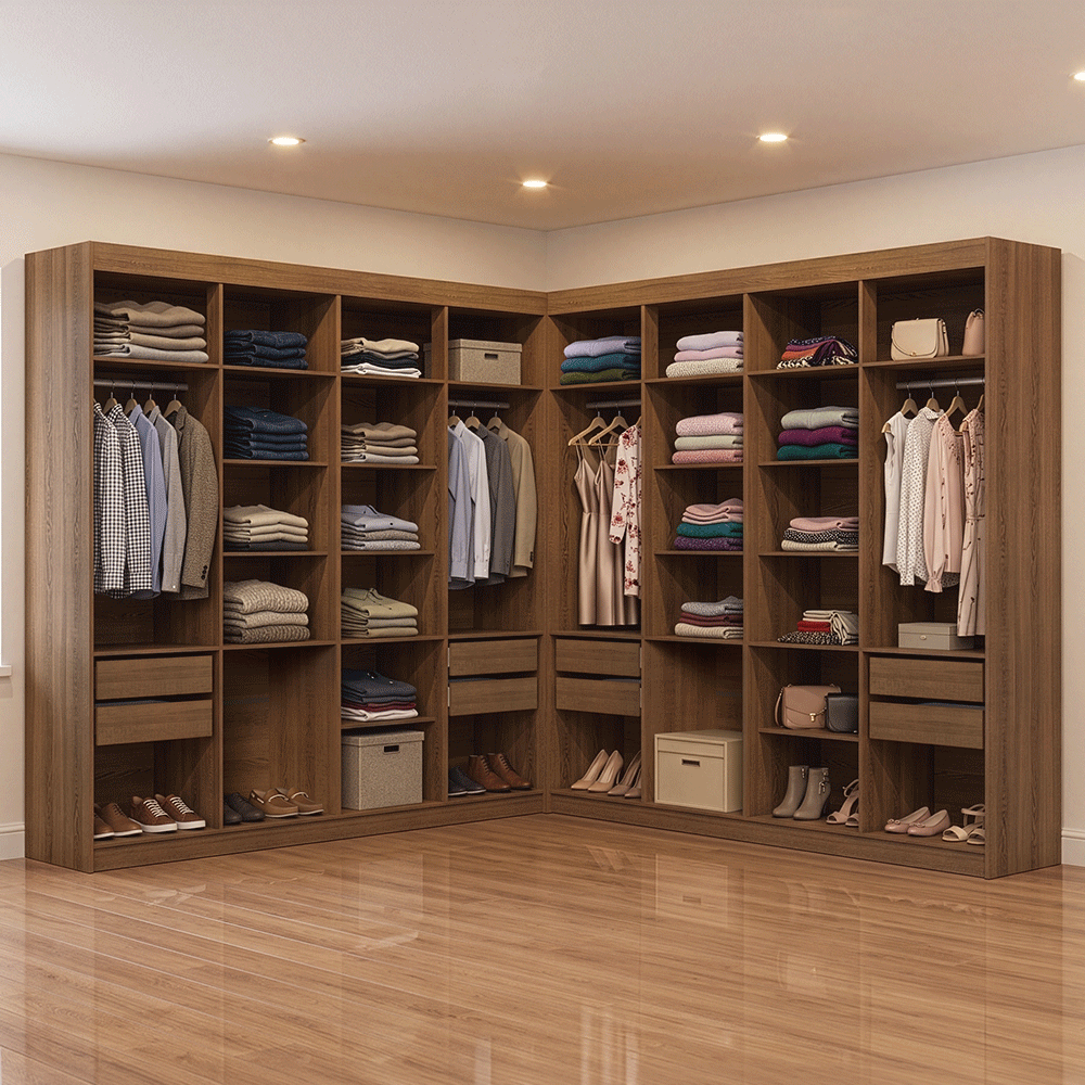 Placard Closet Esquinero 522 cm 8 Cajones Marrón Venus Madesa