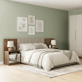 Respaldo de Cama Extensible Tapizado con 2 Mesas de Luz Espejadas Marrón/Imperial Madesa