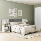 Respaldo de Cama Extensible Tapizado con 2 Mesas de Luz Espejadas Blanco/Silver Madesa
