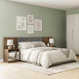 Respaldo de Cama Extensible Tapizado con 2 Mesas de Luz Espejadas Marrón/Silver Madesa