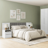Respaldo de Cama Extensible Tapizado con 2 Mesas de Luz Blanco/Silver Madesa