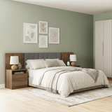 Respaldo de Cama Extensible Tapizado con 2 Mesas de Luz Marrón/Silver Madesa