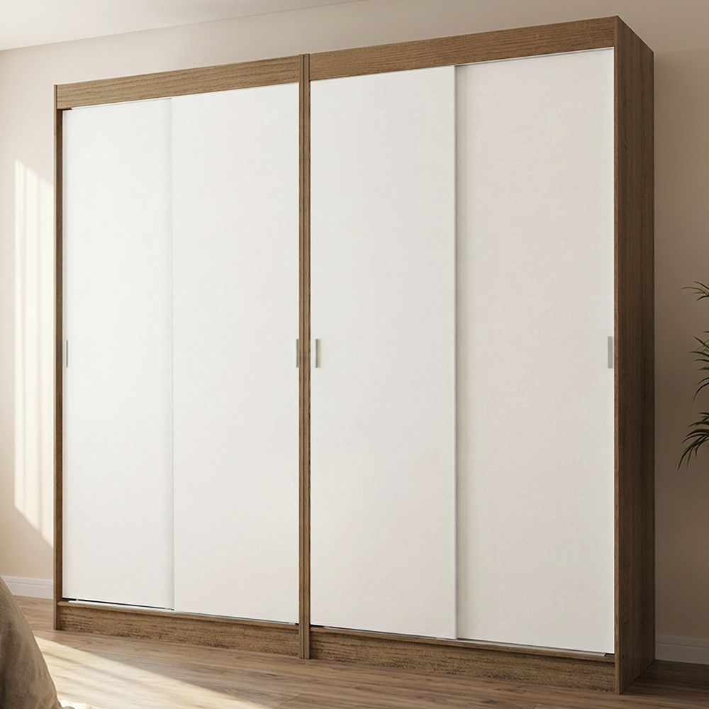 Conjunto 2 Placares 4 Puertas Corredizas Marrón/Blanco Tokio Madesa