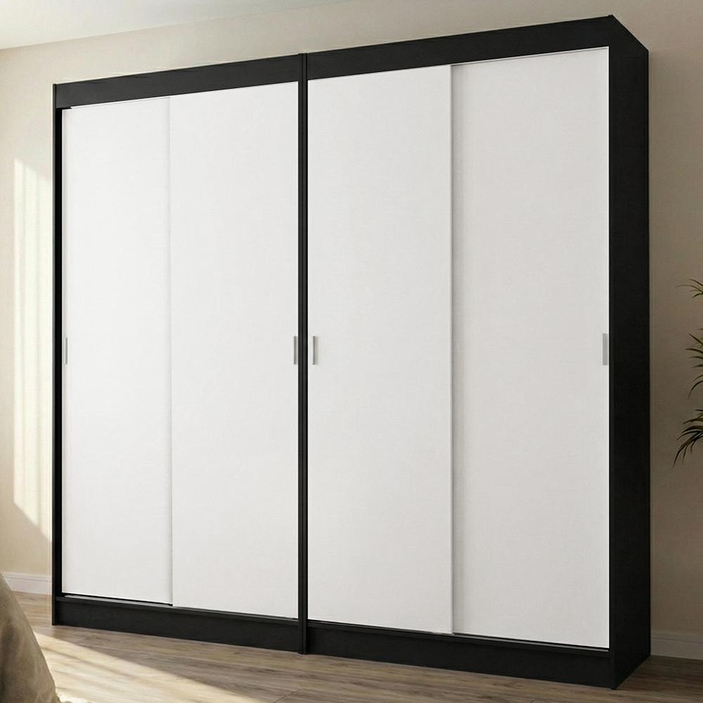 Conjunto 2 Placares 4 Puertas Corredizas Negro/Blanco Tokio Madesa