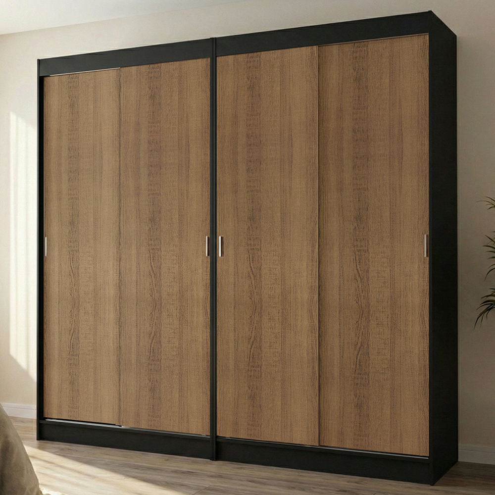 Conjunto 2 Placares 4 Puertas Corredizas Negro/Marrón Tokio Madesa