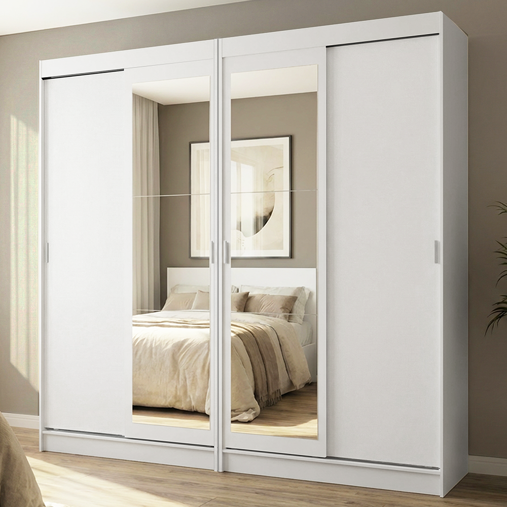 Conjunto 2 Placares 4 Puertas Corredizas con 2 Espejos Blanco Tokio Madesa