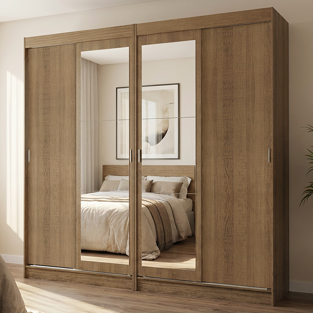 Conjunto 2 Placares 4 Puertas Corredizas con 2 Espejos Marrón Tokio Madesa