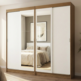 Conjunto 2 Placares 4 Puertas Corredizas con 2 Espejos Marrón/Blanco Tokio Madesa