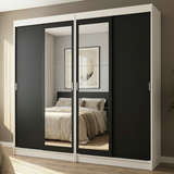 Conjunto 2 Placares 4 Puertas Corredizas con 2 Espejos Blanco/Negro Tokio Madesa