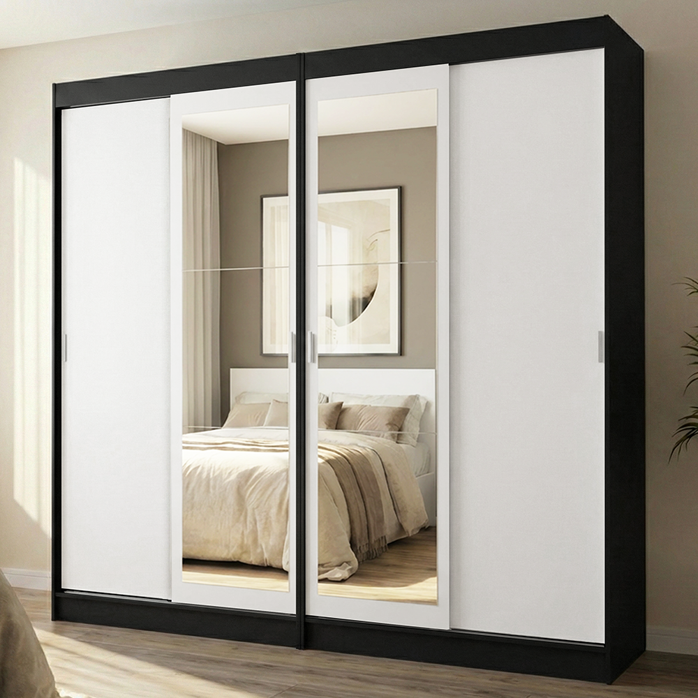 Conjunto 2 Placares 4 Puertas Corredizas con 2 Espejos Negro/Blanco Tokio Madesa