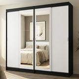 Conjunto 2 Placares 4 Puertas Corredizas con 2 Espejos Negro/Blanco Tokio Madesa
