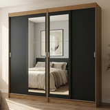 Conjunto 2 Placares 4 Puertas Corredizas con 2 Espejos Marrón/Negro Tokio Madesa