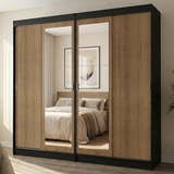 Conjunto 2 Placares 4 Puertas Corredizas con 2 Espejos Negro/Marrón Tokio Madesa