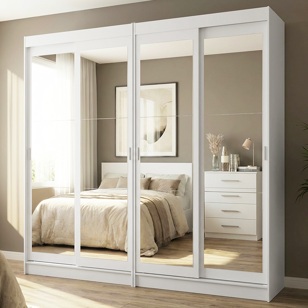 Conjunto 2 Placares 4 Puertas Corredizas con 4 Espejos Blanco Tokio Madesa