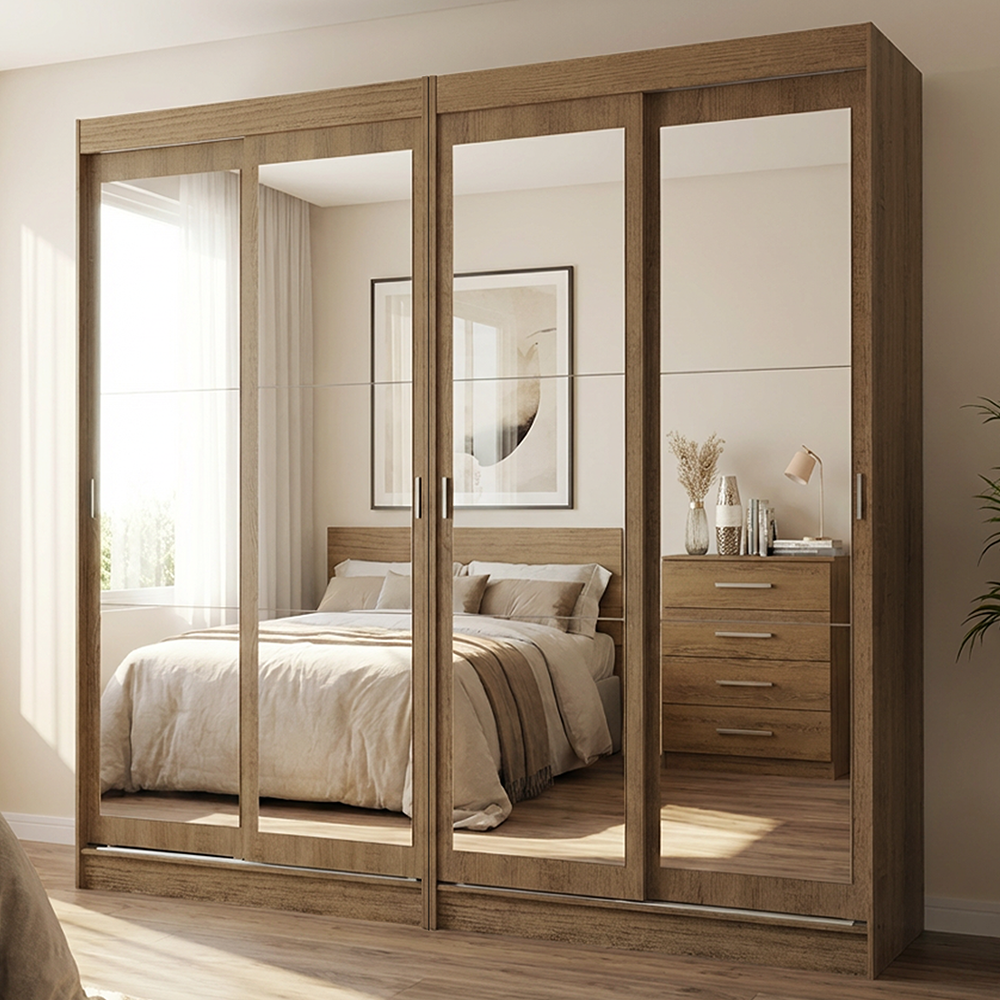 Conjunto 2 Placares 4 Puertas Corredizas con 4 Espejos Marrón Tokio Madesa