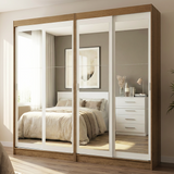 Conjunto 2 Placares 4 Puertas Corredizas con 4 Espejos Marrón/Blanco Tokio Madesa