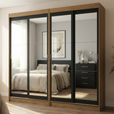 Conjunto 2 Placares 4 Puertas Corredizas con 4 Espejos Marrón/Negro Tokio Madesa