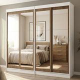 Conjunto 2 Placares 4 Puertas Corredizas con 4 Espejos Blanco/Marrón Tokio Madesa
