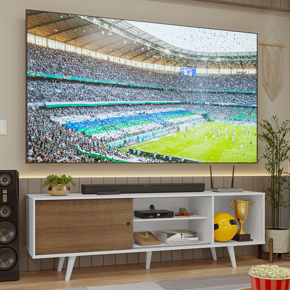 Rack para TV hasta 80 pulgadas, 160 cm, Blanco/Marrón con patas Torino Blanco