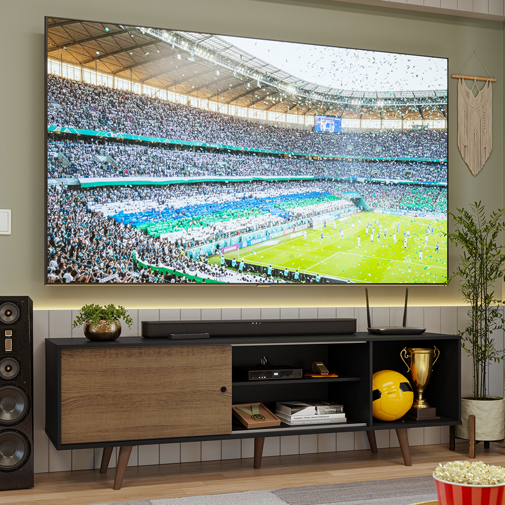 Rack para TV hasta 80 pulgadas, 160 cm, Negro/Marrón con patas Torino Marrón