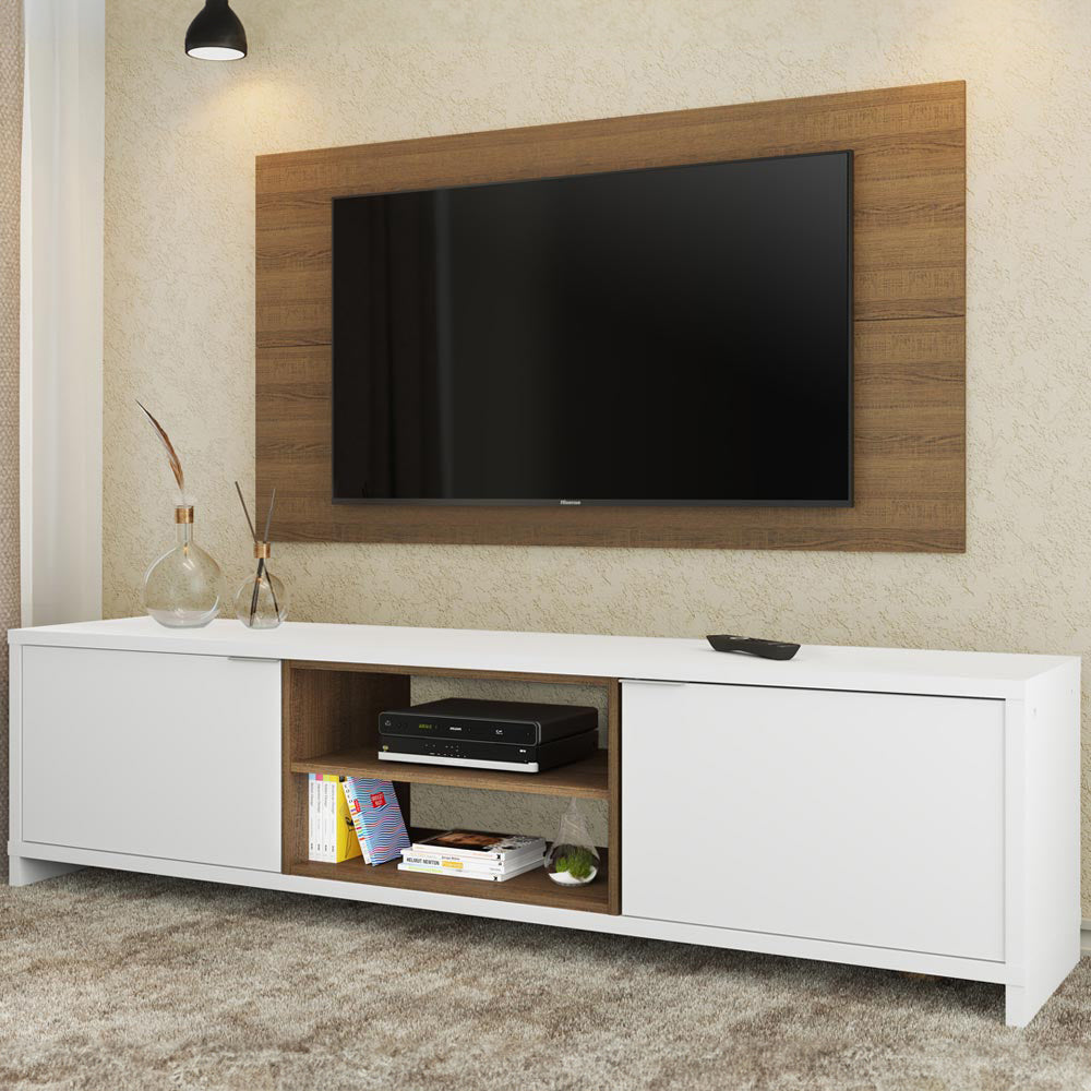 Rack Madesa Metz con Panel para TV hasta 55 Pulgadas Blanco/Marrón/Marrón