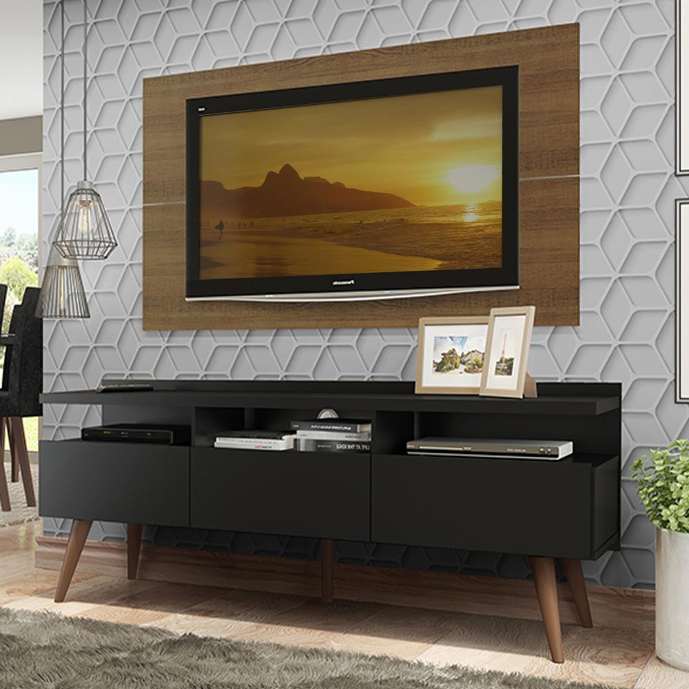 Rack con Panel de TV London hasta 55 pulgadas, Marrón/Negro