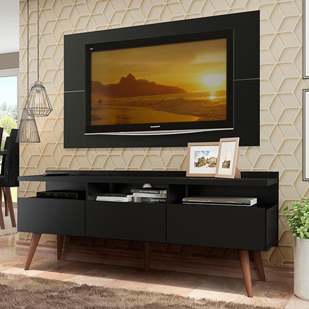 Rack Madesa Londres con Panel para TV hasta 55 Pulgadas Negro