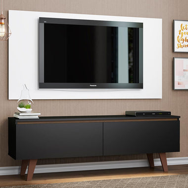 Kit Rack y Panel de TV hasta 55 Pulgadas 136 cm 2 Puertas Negro/Blanco Le Mans Madesa