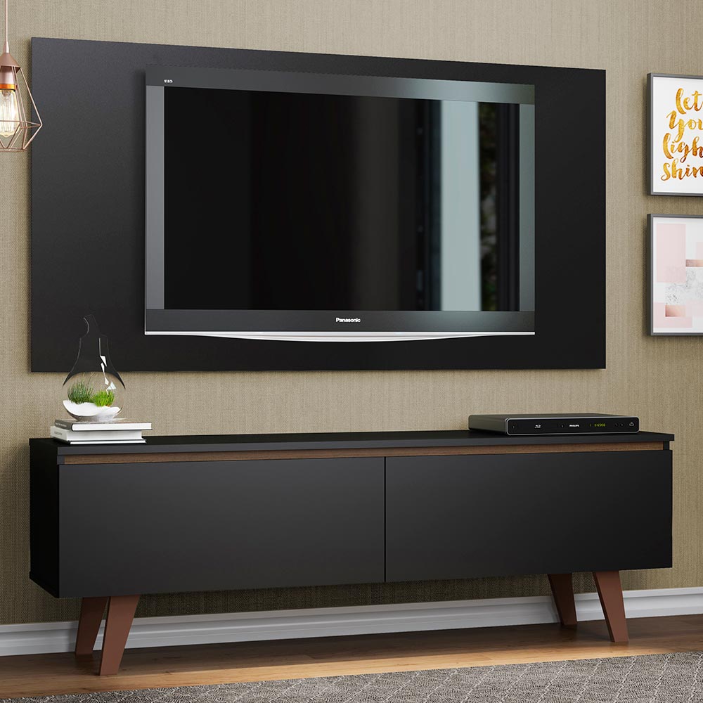 Rack Madesa Le Mans con Panel para TV hasta 55 Pulgadas 2 Puetas Negro