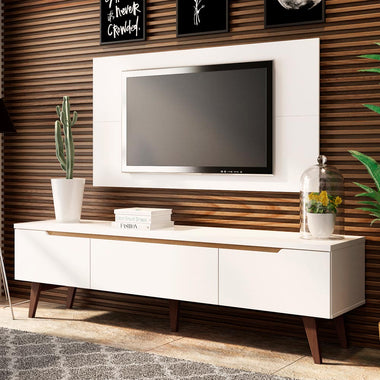 Kit Rack y Panel de TV hasta 55 Pulgadas 180 cm 2 Puertas y 1 Cajón Blanco Reims Madesa