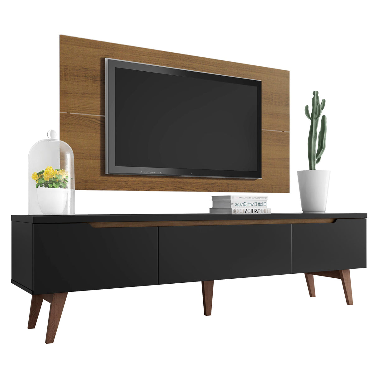 Rack para TV Madesa Reims con Panel de TV hasta 55 Pulgadas 2 Puertas e 1 Cajon Marrón/Negro