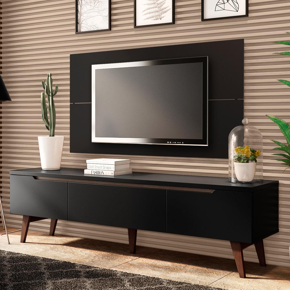 Rack Madesa Reims con Panel para TV hasta 55 Pulgadas 2 Puertas y 1 Cajón Negro