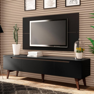 Kit Rack y Panel de TV hasta 55 Pulgadas 180 cm 2 Puertas y 1 Cajón Negro Reims Madesa