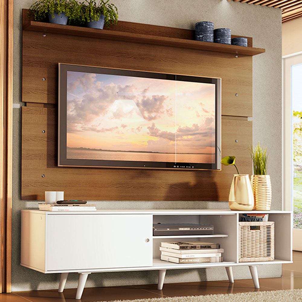 Rack Madesa Dubai con Panel para TV hasta 65 Pulgadas con Patas Blanco/Marrón